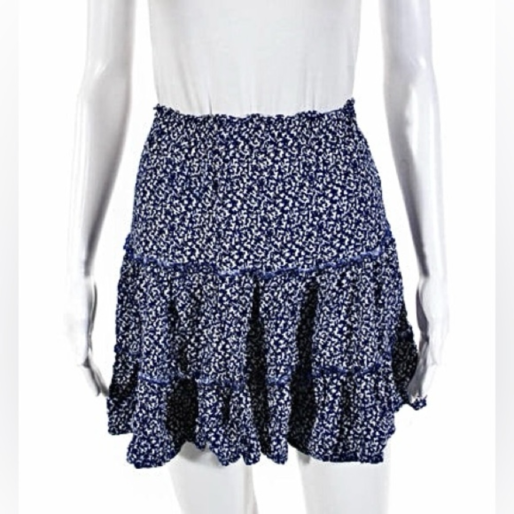 Cynthia Rowley Women Blue Floral elastic Tiered Skirt Large Medium